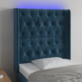 3124418 vidaXL Tăblie de pat cu LED, albastru închis, 83x16x118/128cm, catifea