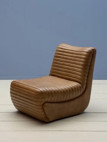 Fotoliu din piele naturala maro cu cusături canelate, 71×59×84 cm, „Aston"