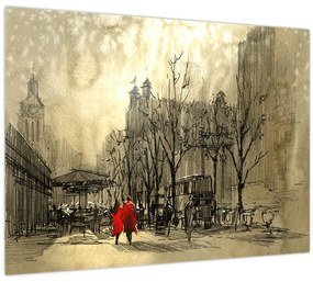 Tablou pe sticlă - Schiță a orașului (70x50 cm)