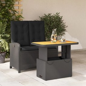 vidaXL Set mobilier de grădină cu perne, 2 piese, negru, poliratan