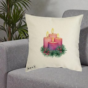 Perna Decorativa Lumanari Advent Roz-Violet, 40x40 cm, Ecru, Husa Detasabila, Perna Inclusa, BEKZ®