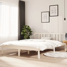 814885 vidaXL Cadru de pat, alb, 140x200 cm, lemn masiv de pin