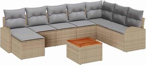 vidaXL Set de canapele pentru grădină cu pernă 9 pcs Bej poliratan