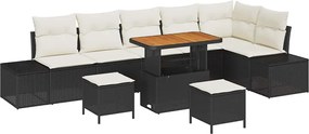 vidaXL Set de canapele pentru grădină cu pernă 9 pcs Negru Rattan poli