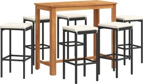 vidaXL Set bar de grădină 7 piese negru lemn masiv acacia și poliratan