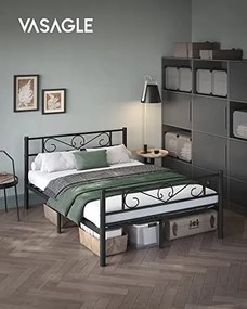 Cadru pat cu somiera si model decorativ, metal, negru, Vasagle