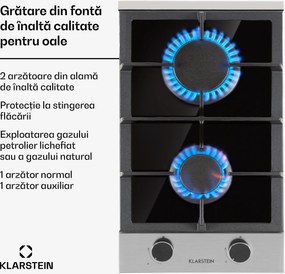 Klarstein Alchemist Domino, plită pe gaz, 2 arzătoare din aluminiu, ceramică din sticlă