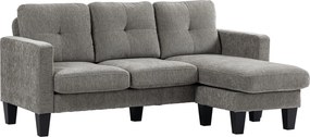 HOMCOM Canapea Colțar Extensibil cu Șezlong Reversibil, Pernă pentru Șezut și Spătar și 3 Locuri, 186x130x84 cm, Maro | Aosom Romania