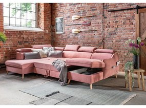 Colțar roz deschis extensibil cu tapițerie din catifea (cu colț pe partea stângă /în formă de "U") Sweet Harmony – Miuform