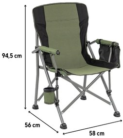 Scaun de pescuit Leziter Comfort Plus cu cotieră și suport pentru pahare verde