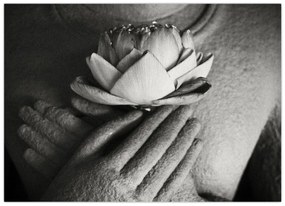 Tablou pe sticlă - Lotus în mâinile lui Buddha (70x50 cm)