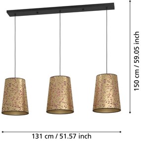 Lustră pe cablu Eglo 390293 CASTUERA 3xE27/25W/230V auriu/roz