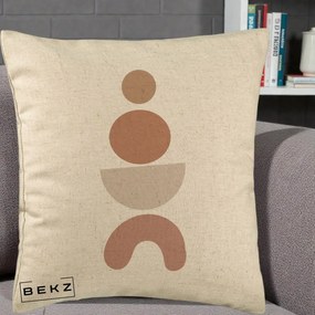 Perna Decorativa Geometric Boho Cercuri si Arc, 40x40 cm, Bej, Husa Detasabila, Perna Inclusa, BEKZ®