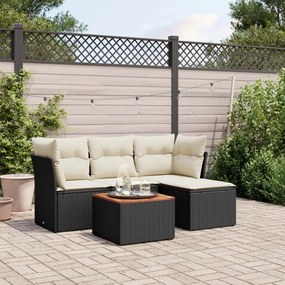 3255937 vidaXL Set mobilier de grădină cu perne, 5 piese, negru, poliratan