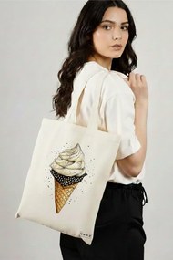 Sacosa de Panza pentru Cumparaturi, Geanta Tote, model Stlish Ice cream 38 x 34.5 cm, Alba, BEKZ®