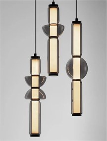 Lustra moderna cu 3 pendule LED, Metal, Negru, Sticla, Fumurie, Ulon
