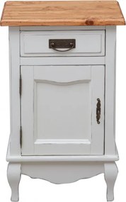 Noptiera, L46 36 H70 cm, alb antichizat natur, lemn masiv