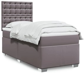vidaXL Pat box spring cu saltea, gri, 90x190 cm, piele ecologică