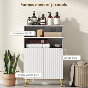 HOMCOM Dulap de Baie cu 2 Rafturi Deschise și Dulap, Dulap Compact cu Uși Amortizate, Raft Reglabil, pentru Bucătărie Living, 60x31.8x93 cm, Alb | Aosom Romania