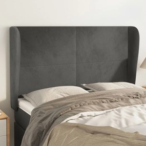 vidaXL Tăblie de pat cu aripioare gri închis 147x23x118/128 cm catifea