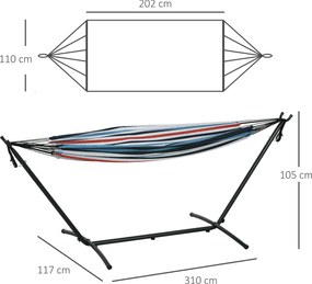 Outsunny Hamac cu Suport 310x117cm pentru Camping cu Înălțime Reglabilă și Geantă de Transport, Capacitate 120 kg, Dungi Albastre și Albe | Aosom Romania