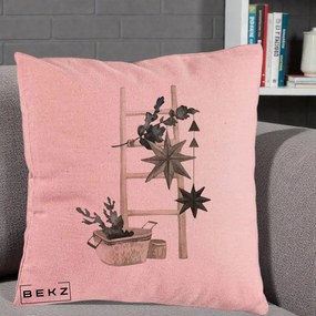 Perna Decorativa Scara Scandinavica cu Stele, 40x40 cm, Roz, Husa Detasabila, Perna Inclusa, BEKZ®