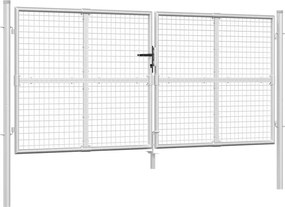 vidaXL Poartă de grădină din plasă, argintie, 300x125 cm, oțel galvanizat