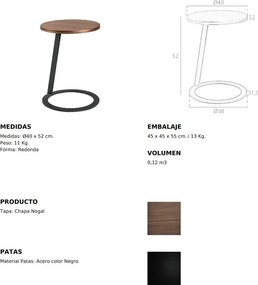 Masuta laterala moderna design LUX Wood and Black, 38cm