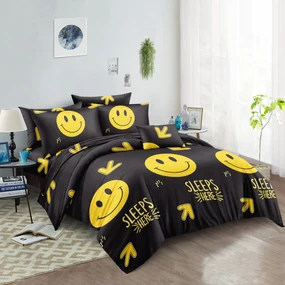 Lenjerie de pat din microfibra neagra, SLEEPS HERE Dimensiune lenjerie de pat: 70 x 90 cm | 140 x 200 cm