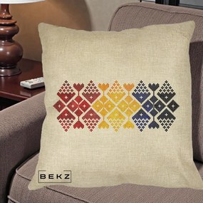 Perna Personalizata Motiv Tricolor Romanesc Broderie, 40x40 cm, Crem, Husa Detasabila, Perna Inclusa, BEKZ®