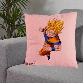 Perna Personalizata Dragon Ball Goku Super Saiyan 2 Lupta, 40x40 cm, Roz, Husa Detasabila, Perna Inclusa, BEKZ®
