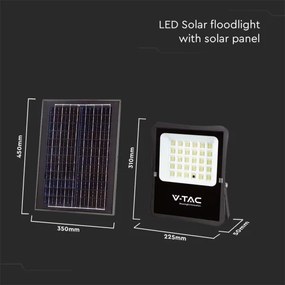 Proiector solar LED exterior 20W, 3,2V, 6400K, IP65