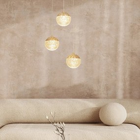 Lustra aurie cu 3 pendule LED, glob acrilic transparent cu efect de cristal