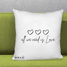 Perna Decorativa All We Need Is Love, 40x40 cm, Alb Pufos, Husa Detasabila, Perna Inclusa, BEKZ®