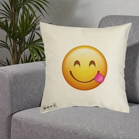 Perna Decorativa Emoji Limba Scoasa, 40x40 cm, Ecru, Husa Detasabila, Perna Inclusa, BEKZ®