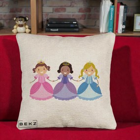 Perna Personalizata Printese Diverse Ilustratie, 40x40 cm, Bej Canapea, Husa Detasabila, Perna Inclusa, BEKZ®