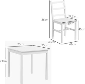 HOMCOM Set de 3 piese pentru luat masa, masă cu scaune, lemn masiv, Alb | Aosom Romania