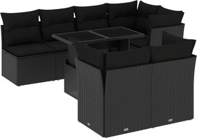 vidaXL Set mobilier de grădină cu perne, 8 piese, negru, poliratan