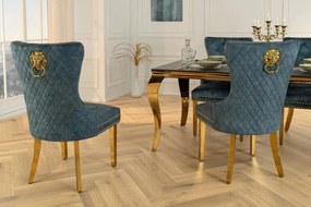 Set 2 scaune Stil Baroc, Catifea, Albastru Petrol, Metal, Auriu, Castle