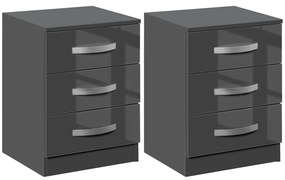 HOMCOM Noptiera moderna , set 2 piese cu 3 sertare pentru dormitor si sufragerie din PAL, 40x36x56cm, gri