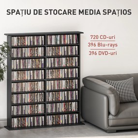 HOMCOM Mobilier Bibliotecă cu 16 Rafturi pentru 720 CD-uri din Lemn 106.5x24x123.7 cm Negru | Aosom Romania