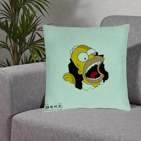 Perna Personalizata Homer Simpson Surpriza, 40x40 cm, Verde Menta, Husa Detasabila, Perna Inclusa, BEKZ®