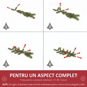 HOMCOM Brad de Crăciun Slim Nins cu 443 de Ramuri, Bază Detașabilă și Pliabilă, Ø48x165 cm, Verde | Aosom Romania