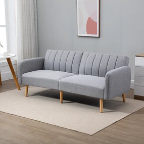 HOMCOM Canapea Extensibilă 2 Locuri Design scandinav Spătar reglabil 3 Poziții Picioare Lemn Țesătură Aspect Lin Gri | Aosom Romania