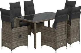 vidaXL Set bistro de grădină cu perne, 7 piese, gri, poliratan
