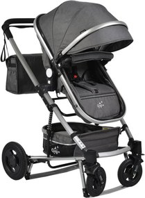 Carucior nou nascuti 2 in 1 NOVOKIDS™ GIGI PRO , Cu geanta bebe inclusa, Roti din cauciuc plin AVE, Cadru aluminiu Silver, Maner reversibil, Spatar