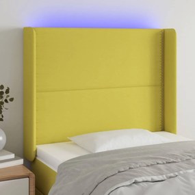 3123889 vidaXL Tăblie de pat cu LED, verde, 83x16x118/128 cm, textil