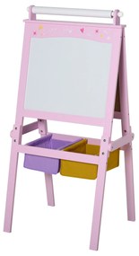 HOMCOM Sevalet pentru desen pentru copii cu varste 3+, rola de hartie 2 cutii tabla alba neagra, MDF, roz