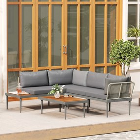 Outsunny Set de Mobilier de Grădină din 3 Piese cu 2 Canapele și Măsuță de Cafea, 184x75x71 cm, Gri | Aosom Romania