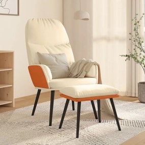 3097366 vidaXL Scaun de relaxare cu taburet, alb crem, material textil